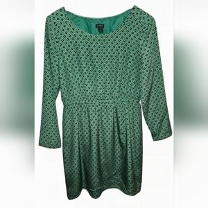 J. Crew Green Diamond Geometric Tulip Faux Wrap Dress - long sleeve